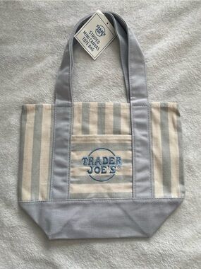 Trader Joe's Striped Mini Canvas Tote - Light Blue & White Limited Edition